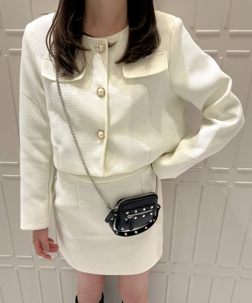 LAC-VERT(ラック・ヴェール)の「ツイード風ジャケット+ミニスカートセットアップ(セットアップ・レディース・オフホワイト/ブラック・FREE)」の5枚目の写真