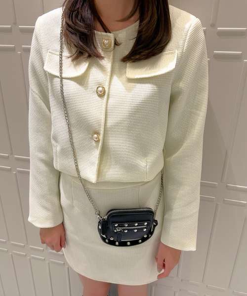 LAC-VERT(ラック・ヴェール)の「ツイード風ジャケット+ミニスカートセットアップ(セットアップ・レディース・オフホワイト/ブラック・FREE)」の4枚目の写真
