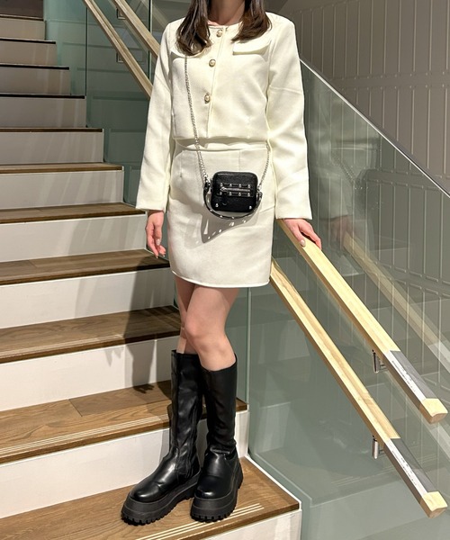 LAC-VERT(ラック・ヴェール)の「ツイード風ジャケット+ミニスカートセットアップ(セットアップ・レディース・オフホワイト/ブラック・FREE)」の6枚目の写真