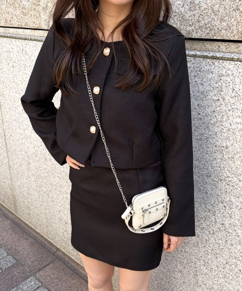 LAC-VERT(ラック・ヴェール)の「ツイード風ジャケット+ミニスカートセットアップ(セットアップ・レディース・オフホワイト/ブラック・FREE)」の7枚目の写真