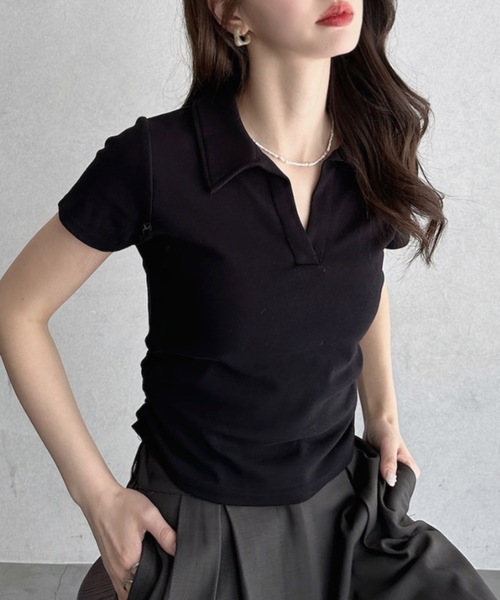 TREOVER(トレオーバー)の「こなれ感たっぷりのスキッパーデザイントップス(Tシャツ/カットソー・レディース・ブラック/オフホワイト/ブラウン/レッド・FREE)」の3枚目の写真
