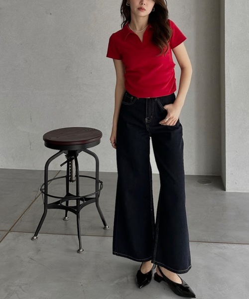 TREOVER(トレオーバー)の「こなれ感たっぷりのスキッパーデザイントップス(Tシャツ/カットソー・レディース・ブラック/オフホワイト/ブラウン/レッド・FREE)」の16枚目の写真