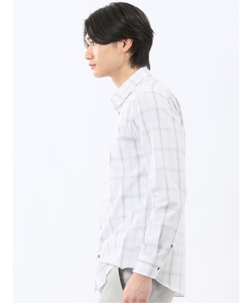 TAKA-Q（タカキュー）の「シャツ メンズ 長袖 ストレッチ 綿 コットン ブロード オンブレ チェック レギュラーカラー （シャツ/ブラウス・メンズ・ネイビー/ホワイト・X-LARGE/LARGE/MEDIUM）」の4枚目の写真