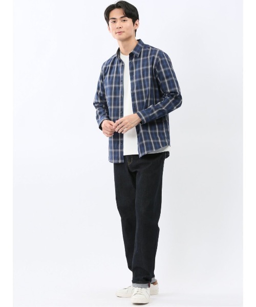 TAKA-Q（タカキュー）の「シャツ メンズ 長袖 ストレッチ 綿 コットン ブロード オンブレ チェック レギュラーカラー （シャツ/ブラウス・メンズ・ネイビー/ホワイト・X-LARGE/LARGE/MEDIUM）」の22枚目の写真