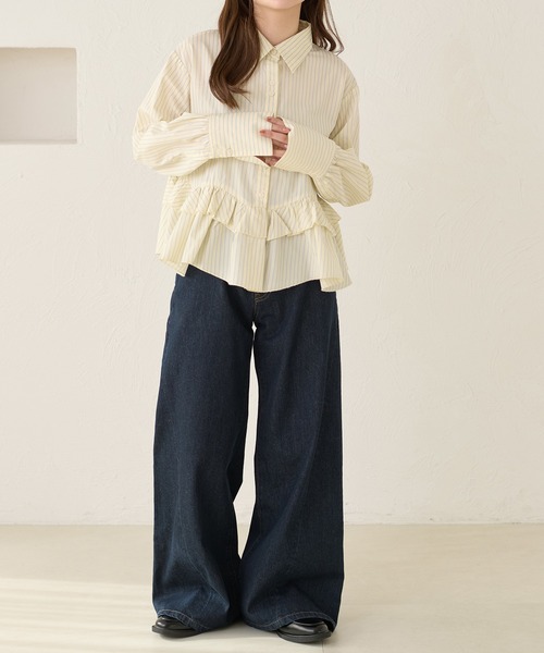 apres jour clair（アプレジュールクレア）の「【美シルエット】【apres jour clair】フレアデザインデニムパンツ（デニムパンツ・レディース・ライトブルー/ブラウン系その他/インディゴブルー・LARGE/SMALL/MEDIUM）」の3枚目の写真