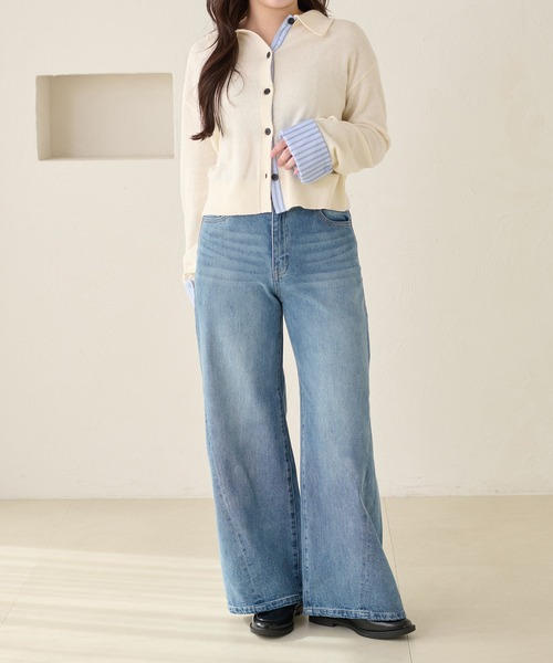 apres jour clair（アプレジュールクレア）の「【美シルエット】【apres jour clair】フレアデザインデニムパンツ（デニムパンツ・レディース・ライトブルー/ブラウン系その他/インディゴブルー・LARGE/SMALL/MEDIUM）」の10枚目の写真