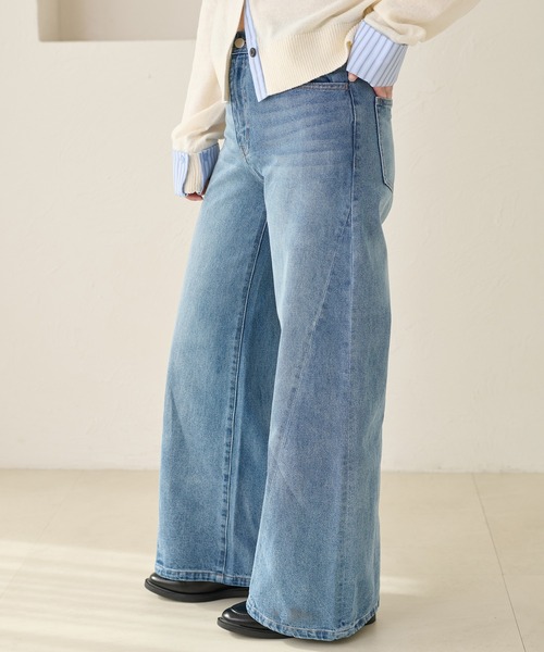 apres jour clair（アプレジュールクレア）の「【美シルエット】【apres jour clair】フレアデザインデニムパンツ（デニムパンツ・レディース・ライトブルー/ブラウン系その他/インディゴブルー・LARGE/SMALL/MEDIUM）」の6枚目の写真