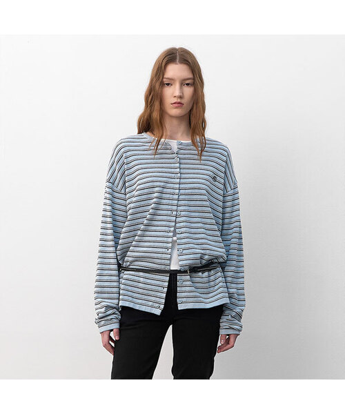 ATELIER NAIN(アトリエナイン)の「MULTI STRIPE OVERFIT CARDIGAN (CD-2249)(カーディガン/ボレロ・レディース・ライトイエロー/スカイブルー・FREE)」の2枚目の写真