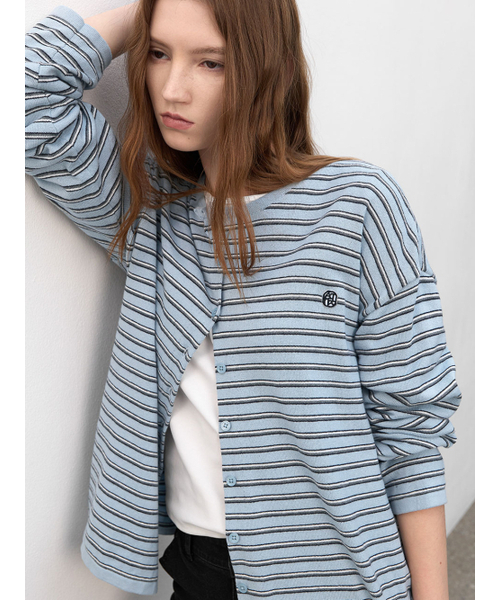 ATELIER NAIN(アトリエナイン)の「MULTI STRIPE OVERFIT CARDIGAN (CD-2249)(カーディガン/ボレロ・レディース・ライトイエロー/スカイブルー・FREE)」の4枚目の写真