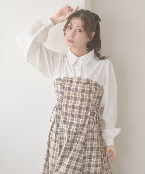 Ambre Neige（アンブルネージュ）の「assortment lace up docking Long Dress / アソートレースアップドッキングロングワンピース（ワンピース・レディース・ブラウン系その他/グレー系その他/グレー/ベージュ/ベージュ系その他・FREE）」の5枚目の写真