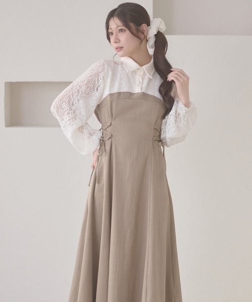 Ambre Neige（アンブルネージュ）の「assortment lace up docking Long Dress / アソートレースアップドッキングロングワンピース（ワンピース・レディース・ブラウン系その他/グレー系その他/グレー/ベージュ/ベージュ系その他・FREE）」の4枚目の写真
