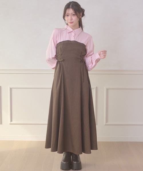 Ambre Neige（アンブルネージュ）の「assortment lace up docking Long Dress / アソートレースアップドッキングロングワンピース（ワンピース・レディース・ブラウン系その他/グレー系その他/グレー/ベージュ/ベージュ系その他・FREE）」の3枚目の写真