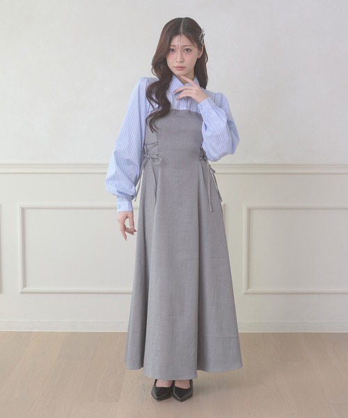 セール】assortment lace up docking Long Dress / アソートレース