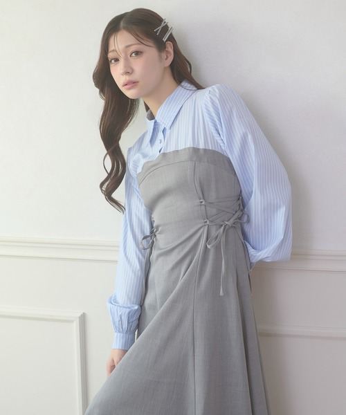 Ambre Neige（アンブルネージュ）の「assortment lace up docking Long Dress / アソートレースアップドッキングロングワンピース（ワンピース・レディース・ブラウン系その他/グレー系その他/グレー/ベージュ/ベージュ系その他・FREE）」の9枚目の写真