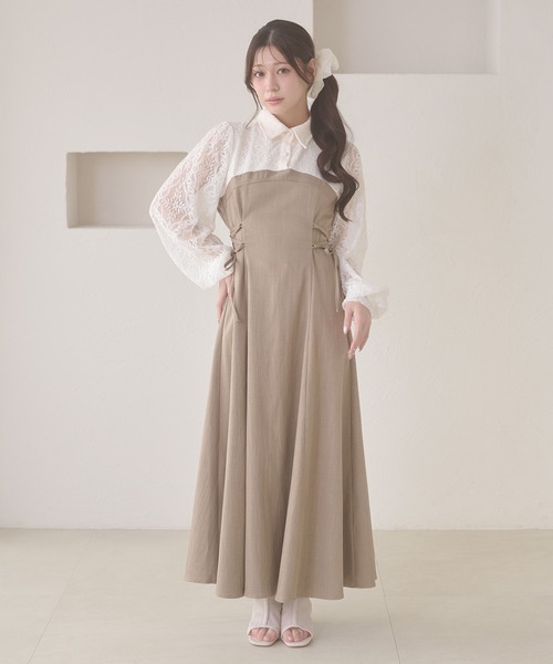 セール】assortment lace up docking Long Dress / アソートレース