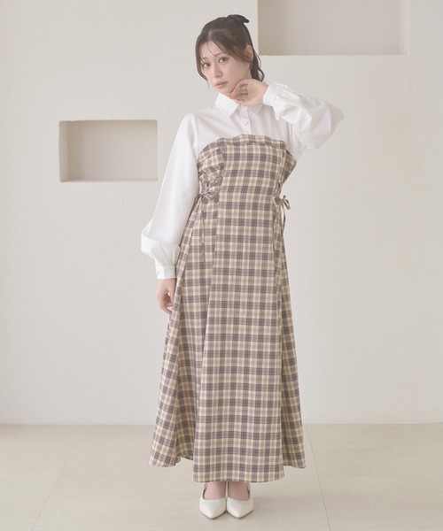 Ambre Neige（アンブルネージュ）の「assortment lace up docking Long Dress / アソートレースアップドッキングロングワンピース（ワンピース・レディース・ブラウン系その他/グレー系その他/グレー/ベージュ/ベージュ系その他・FREE）」の6枚目の写真