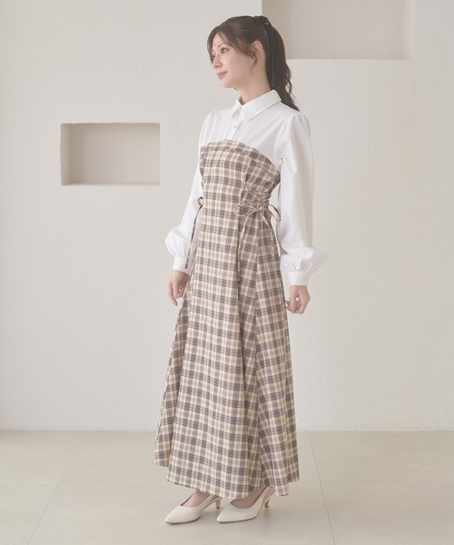 Ambre Neige（アンブルネージュ）の「assortment lace up docking Long Dress / アソートレースアップドッキングロングワンピース（ワンピース・レディース・ブラウン系その他/グレー系その他/グレー/ベージュ/ベージュ系その他・FREE）」の7枚目の写真