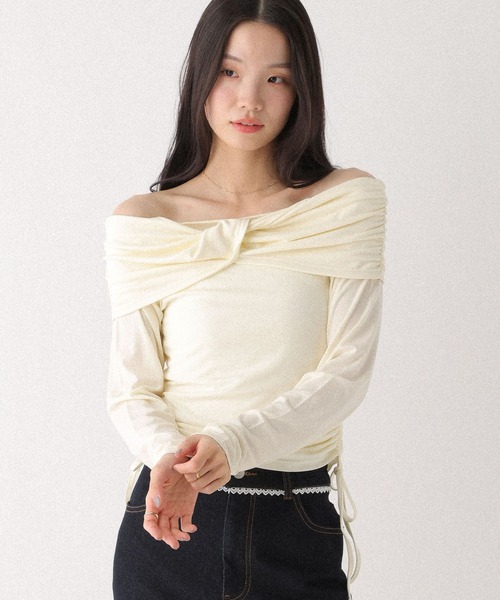 Heather(ヘザー)の「ツイストオフショルカットソー 655823(Tシャツ/カットソー・レディース・アイボリー/グレー/ブラック・FREE)」の2枚目の写真