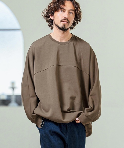 Magine(マージン)の「mlt5593- Switching Panel Drawstring Hem Relax Fit Long Sleeve T-Shirt スイッチングパネルロングスリーブTシャツ(MGN-261-011)(Tシャツ/カットソー・メンズ・カーキ/ブラック/オフホワイト・48/46/44)」の1枚目の写真