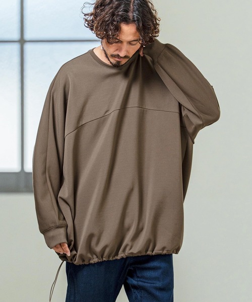 Magine(マージン)の「mlt5593- Switching Panel Drawstring Hem Relax Fit Long Sleeve T-Shirt スイッチングパネルロングスリーブTシャツ(MGN-261-011)(Tシャツ/カットソー・メンズ・カーキ/ブラック/オフホワイト・48/46/44)」の14枚目の写真