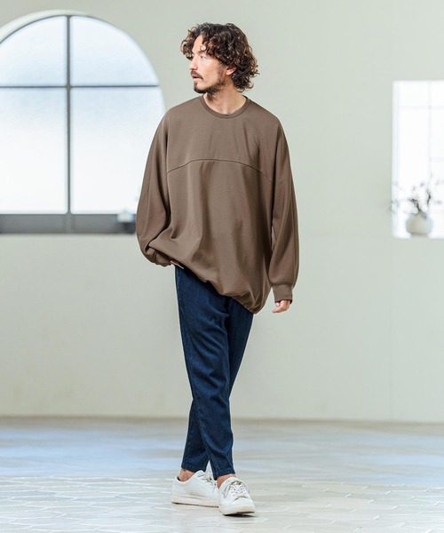 Magine(マージン)の「mlt5593- Switching Panel Drawstring Hem Relax Fit Long Sleeve T-Shirt スイッチングパネルロングスリーブTシャツ(MGN-261-011)(Tシャツ/カットソー・メンズ・カーキ/ブラック/オフホワイト・48/46/44)」の16枚目の写真