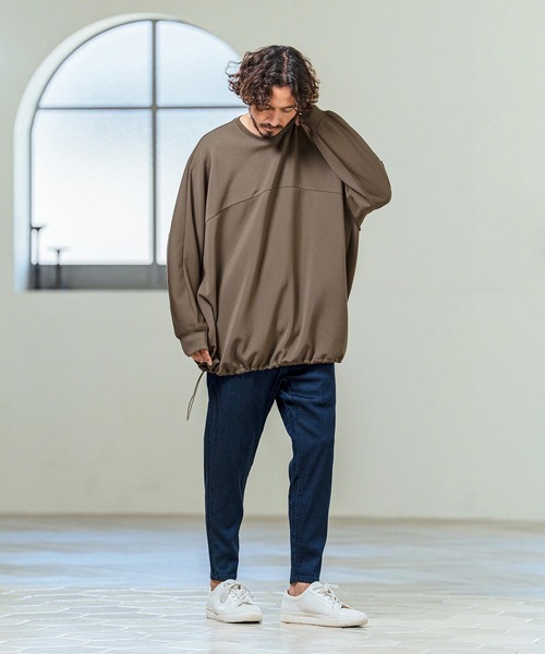 Magine(マージン)の「mlt5593- Switching Panel Drawstring Hem Relax Fit Long Sleeve T-Shirt スイッチングパネルロングスリーブTシャツ(MGN-261-011)(Tシャツ/カットソー・メンズ・カーキ/ブラック/オフホワイト・48/46/44)」の17枚目の写真
