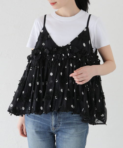 Spick & Span（スピックアンドスパン）の「《追加》crinkle crinkle crinkle 別注3D embroidery dot camisole*（キャミソール・レディース・ブラック・FREE）」の3枚目の写真