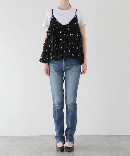 Spick & Span（スピックアンドスパン）の「《追加》crinkle crinkle crinkle 別注3D embroidery dot camisole*（キャミソール・レディース・ブラック・FREE）」の4枚目の写真