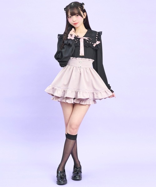 Secret Honey(シークレットハニー)の「裾ダブルフリルスカパン(スカート・レディース・ブラック/ピンク・MEDIUM)」の7枚目の写真
