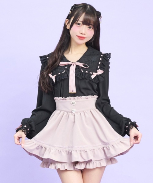 Secret Honey(シークレットハニー)の「裾ダブルフリルスカパン(スカート・レディース・ブラック/ピンク・MEDIUM)」の8枚目の写真