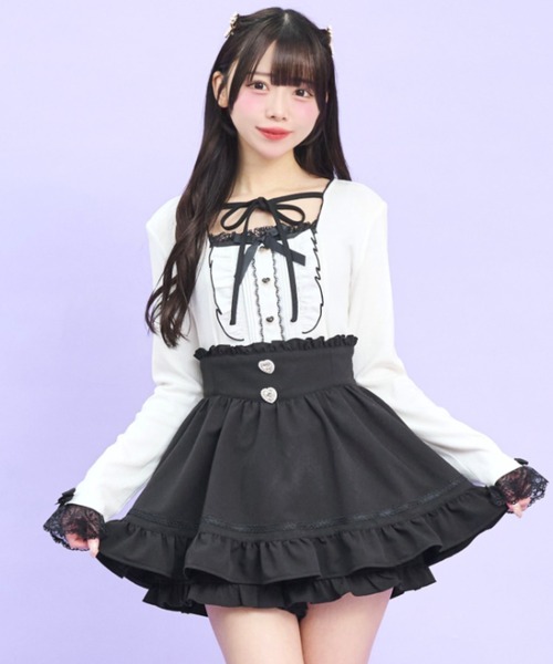 Secret Honey(シークレットハニー)の「裾ダブルフリルスカパン(スカート・レディース・ブラック/ピンク・MEDIUM)」の5枚目の写真