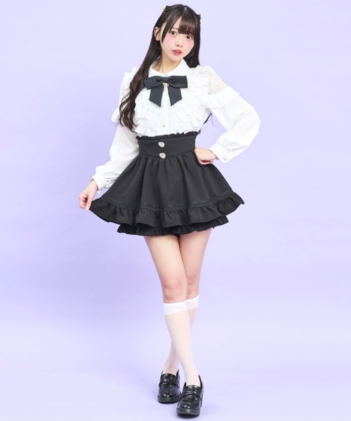 Secret Honey(シークレットハニー)の「裾ダブルフリルスカパン(スカート・レディース・ブラック/ピンク・MEDIUM)」の4枚目の写真