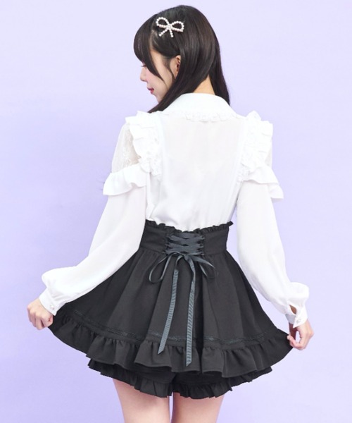 Secret Honey(シークレットハニー)の「裾ダブルフリルスカパン(スカート・レディース・ブラック/ピンク・MEDIUM)」の6枚目の写真