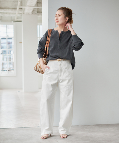 Spick & Span（スピックアンドスパン）の「コットンバレルレッグパンツ（その他パンツ・レディース・ベージュ/ブラック/ホワイト・40/38/36）」の5枚目の写真