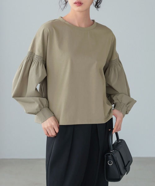 itto...(イット)の「【イージーケア&接触冷感】パフスリーブ切替トップス(Tシャツ/カットソー・レディース・オフホワイト/グレイッシュベージュ/ブラック・FREE)」の3枚目の写真