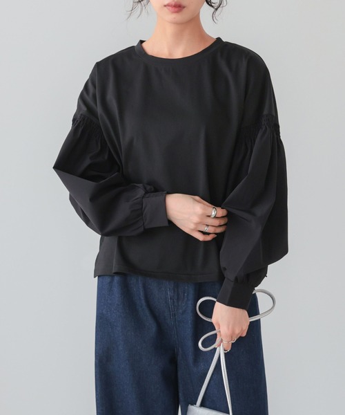 itto...(イット)の「【イージーケア&接触冷感】パフスリーブ切替トップス(Tシャツ/カットソー・レディース・オフホワイト/グレイッシュベージュ/ブラック・FREE)」の1枚目の写真