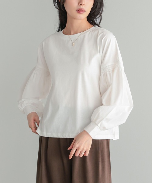 itto...(イット)の「【イージーケア&接触冷感】パフスリーブ切替トップス(Tシャツ/カットソー・レディース・オフホワイト/グレイッシュベージュ/ブラック・FREE)」の5枚目の写真