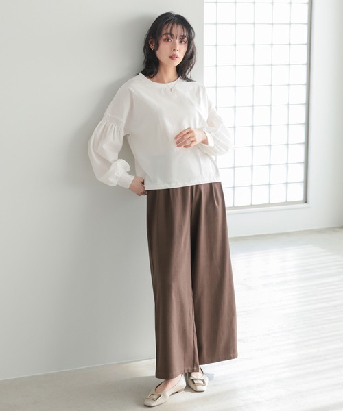 itto...(イット)の「【イージーケア&接触冷感】パフスリーブ切替トップス(Tシャツ/カットソー・レディース・オフホワイト/グレイッシュベージュ/ブラック・FREE)」の7枚目の写真