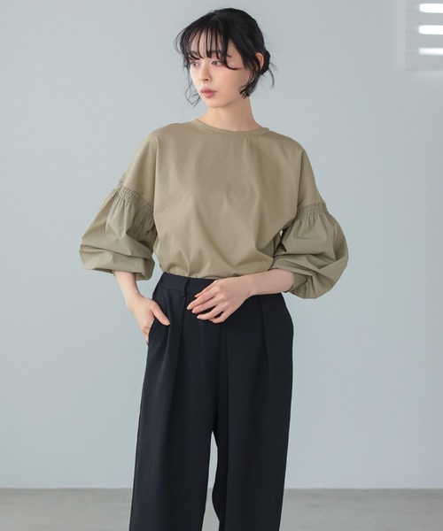 itto...(イット)の「【イージーケア&接触冷感】パフスリーブ切替トップス(Tシャツ/カットソー・レディース・オフホワイト/グレイッシュベージュ/ブラック・FREE)」の16枚目の写真