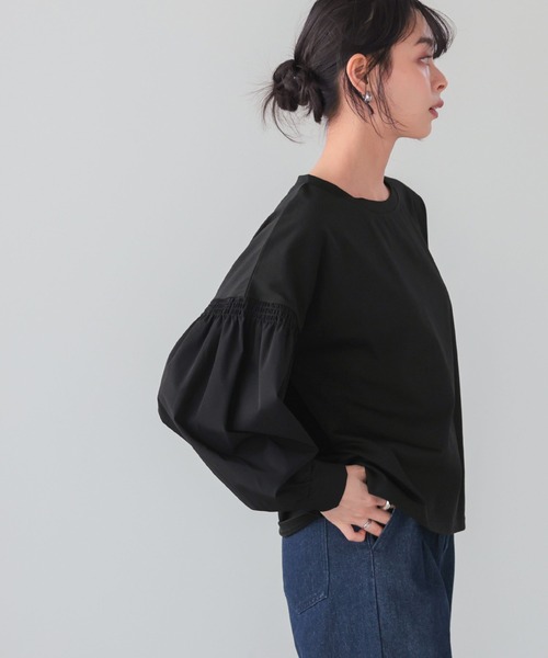 itto...(イット)の「【イージーケア&接触冷感】パフスリーブ切替トップス(Tシャツ/カットソー・レディース・オフホワイト/グレイッシュベージュ/ブラック・FREE)」の19枚目の写真