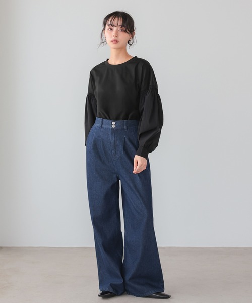 itto...(イット)の「【イージーケア&接触冷感】パフスリーブ切替トップス(Tシャツ/カットソー・レディース・オフホワイト/グレイッシュベージュ/ブラック・FREE)」の20枚目の写真