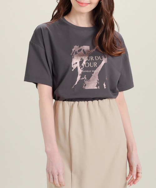 GLACIER lusso(グラシアルッソ)の「【美冷・接触冷感・速乾ドライ・UVカット】ハクプリントTシャツ(Tシャツ/カットソー・レディース・グレイッシュブルー/グレイッシュベージュ/アイボリー/スミクロ・S/M/LL/L)」の14枚目の写真