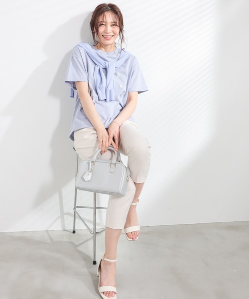 GLACIER lusso(グラシアルッソ)の「【美冷・接触冷感・速乾ドライ・UVカット】ハクプリントTシャツ(Tシャツ/カットソー・レディース・グレイッシュブルー/グレイッシュベージュ/アイボリー/スミクロ・S/M/LL/L)」の16枚目の写真