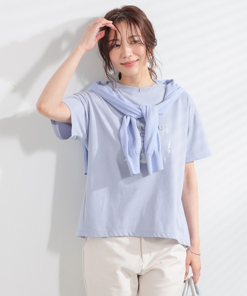 GLACIER lusso(グラシアルッソ)の「【美冷・接触冷感・速乾ドライ・UVカット】ハクプリントTシャツ(Tシャツ/カットソー・レディース・グレイッシュブルー/グレイッシュベージュ/アイボリー/スミクロ・S/M/LL/L)」の18枚目の写真