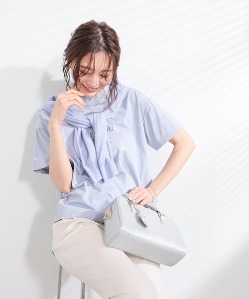 GLACIER lusso(グラシアルッソ)の「【美冷・接触冷感・速乾ドライ・UVカット】ハクプリントTシャツ(Tシャツ/カットソー・レディース・グレイッシュブルー/グレイッシュベージュ/アイボリー/スミクロ・S/M/LL/L)」の21枚目の写真
