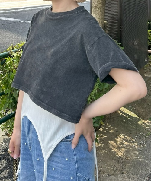 Alley Tokyo(アリートーキョー)の「ウォッシュ加工ショートBig T(Tシャツ/カットソー・レディース・ラベンダー/ブラック/ピンク・FREE)」の1枚目の写真