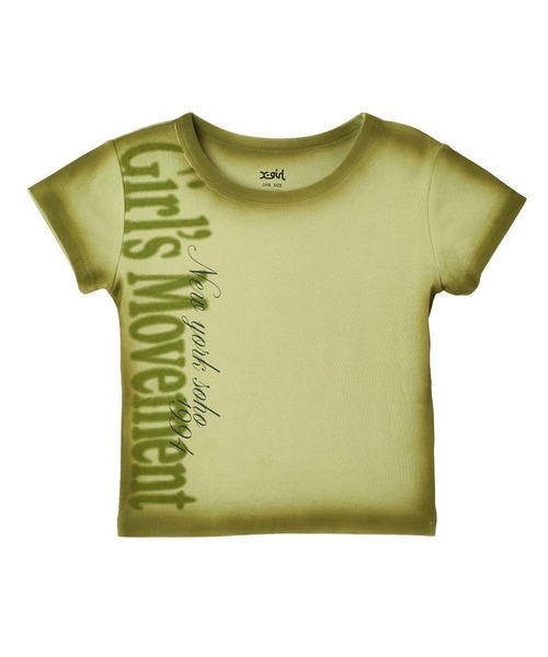 X-girl(エックスガール)の「BLURRED SPRAY LOGO S/S BABY TEE(Tシャツ/カットソー・レディース・オリーブ/レッド/チャコール・ONE SIZE)」の2枚目の写真