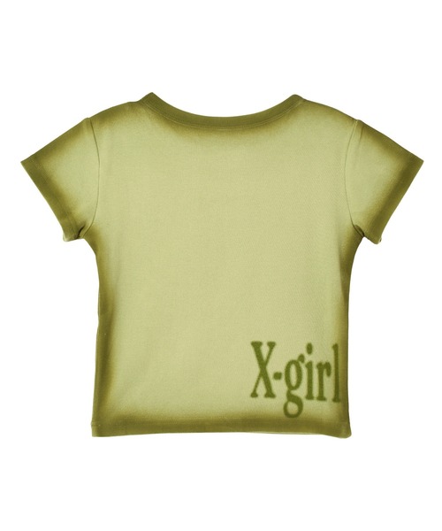 X-girl(エックスガール)の「BLURRED SPRAY LOGO S/S BABY TEE(Tシャツ/カットソー・レディース・オリーブ/レッド/チャコール・ONE SIZE)」の11枚目の写真
