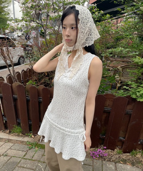 UNE MANSION（ユヌマンション）の「【UNE ORIGINAL】サイドストリングリボンラブリー ワッフルフラワーレイヤードノースリーブワンピース（タンクトップ・レディース・アイボリー/ベージュ/ネイビー・FREE）」の9枚目の写真