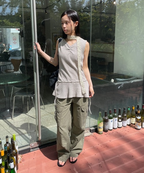UNE MANSION（ユヌマンション）の「【UNE ORIGINAL】サイドストリングリボンラブリー ワッフルフラワーレイヤードノースリーブワンピース（タンクトップ・レディース・アイボリー/ベージュ/ネイビー・FREE）」の19枚目の写真
